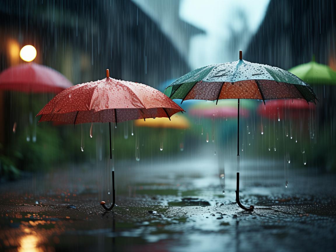 雨中奏响的雨伞交响曲