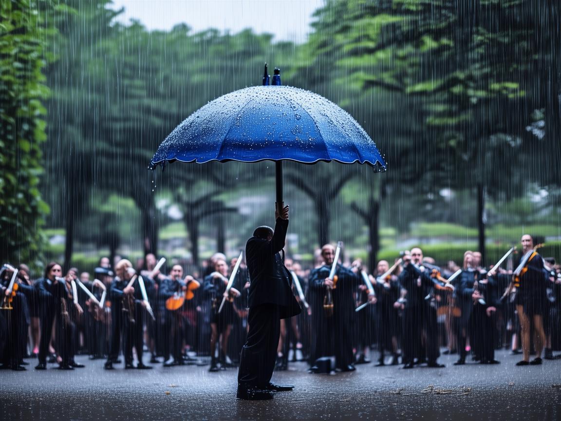 雨伞下的交响，指挥家如何应对突如其来的天气挑战？